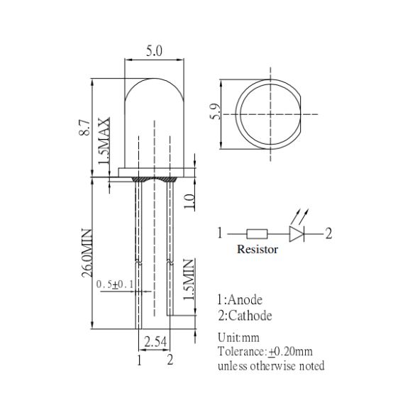 LED 5 mm OSR6LU5B64A-5V | Gotronic