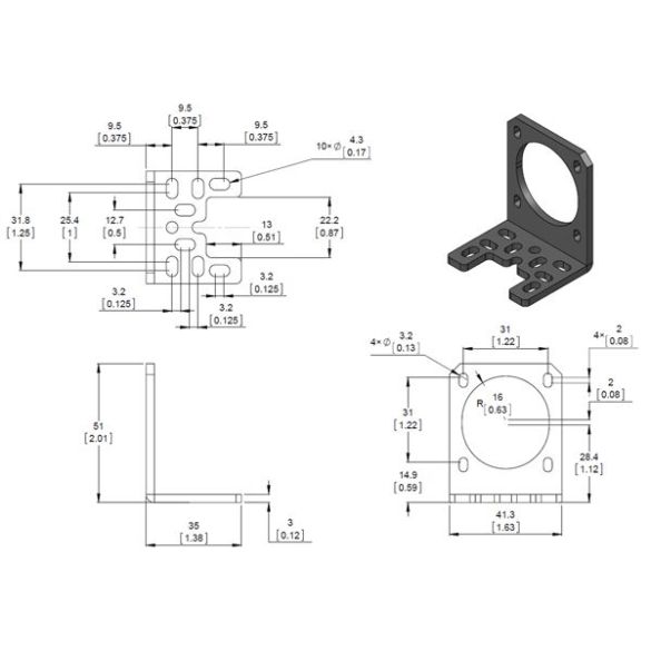 Support De Montage Moteur Pas-à-pas NEMA 34 - 188 X 101 Mm En Acier - Noir - Pour Fixation Stable