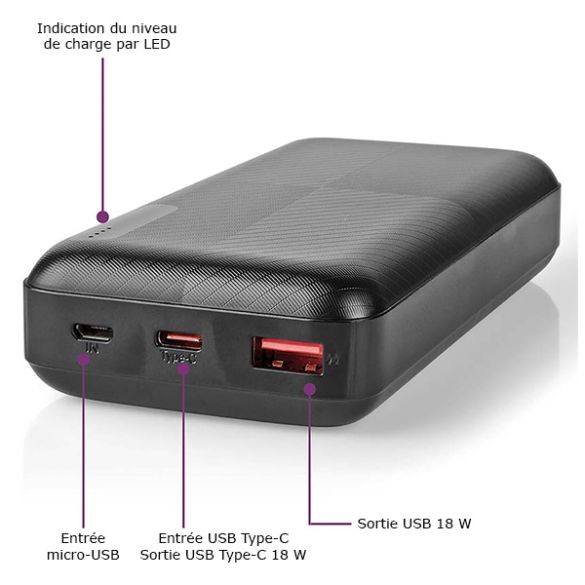 Batterie Externe 23000 MAh Sinobangoo - Powerbank Noir, Ultra Puissante Pour Recharger Tous Vos Appareils
