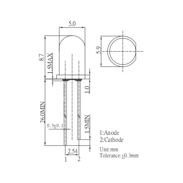  LED 5 mm OSY5LU5B64A-12V