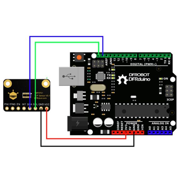 Exemple d'utilisation (microcontrôleur et cordons non inclus) 