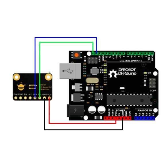 Exemple d'utilisation (microcontrôleur et cordons non inclus) 