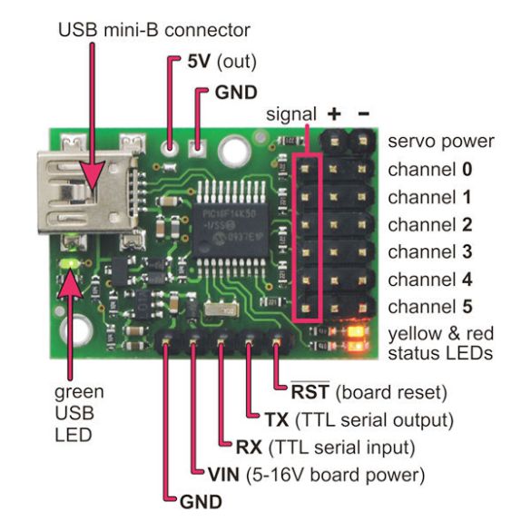  Contrôleur 6 servos USB Maestro 1350