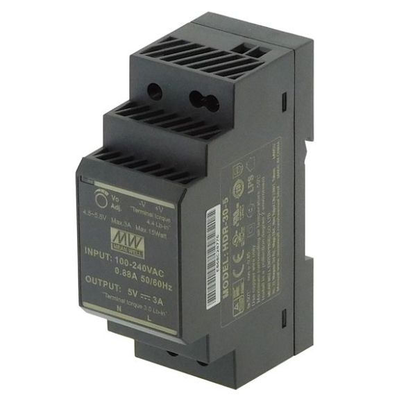 Alimentation HDR30-5 sur rail DIN (non fourni) 