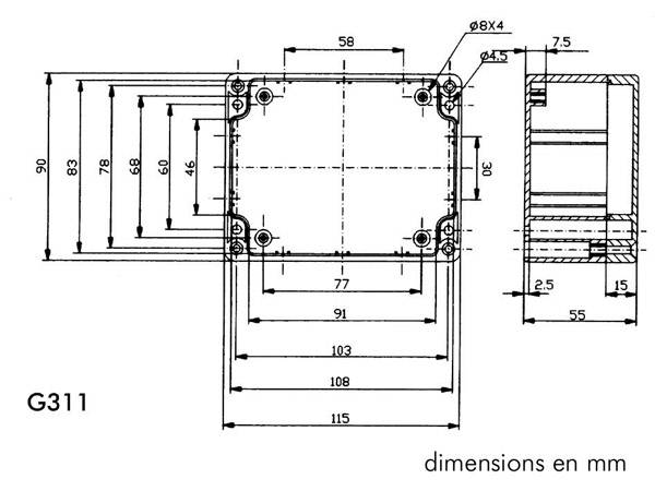 Boitier électrique étanche IP67 - Dimensions - Dim180x241x95